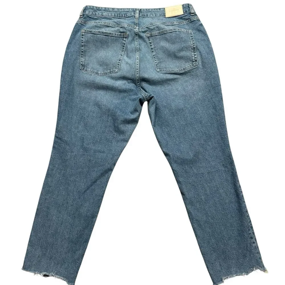 Everlane Curvy Cheeky High Rise Raw Hem Stretch Denim Medium Blue Jeans 34x28 - Picture 2 of 4